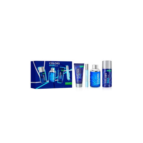 SET PARA CABALLERO, BENETTON, COLORS MAN BLUE, EDT 100 ML + DESODORANTE 150 ML + AFTER SHAVE 75 ML + TRAVEL SPRAY 10 ML